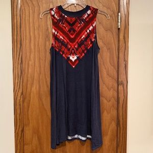 Juniors Red and Navy Printed Dress